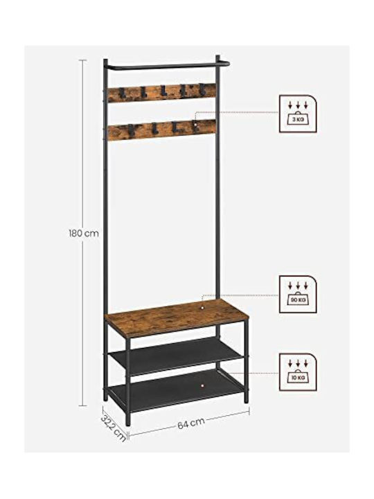 Eingangsmöbel mit Schuhschrank & Bank Brown Black 64x32.2x180cm