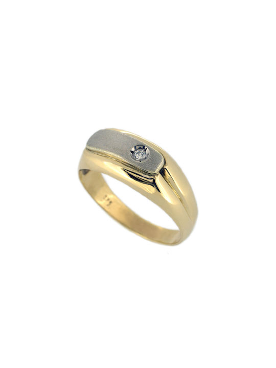 Men's White Gold Ring with Zircon 14K