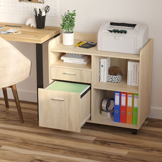 Cabinet de Birou cu Roți & Sertare Stejar 80x40x72cm