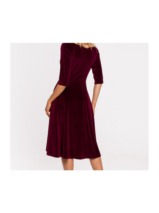 M645 Midi Abendkleid Wickel Burgundisch