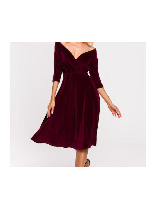 M645 Midi Abendkleid Wickel Burgundisch