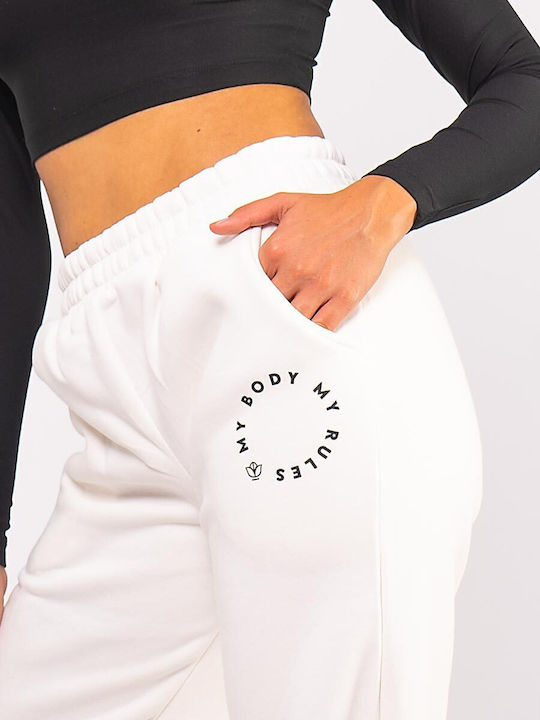 The Lady Pantaloni de trening pentru femei cu cauciuc White