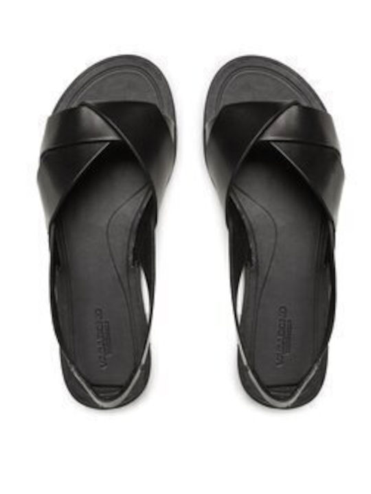 Tia Leder Flache Sandalen für Damen in Schwarz Farbe