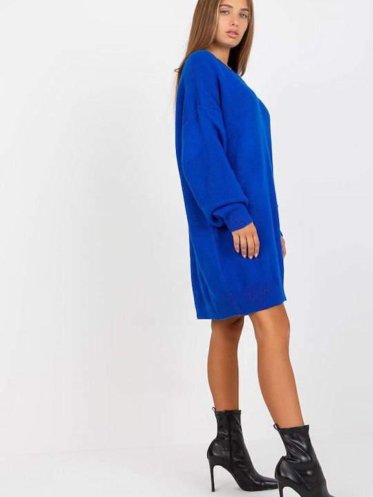 Rue Paris Women's Knitting Tunic Dress Long Sleeve Blue