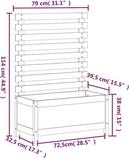 vidaXL Solid Wood Planter Box Wooden Beige 79x39.5x114cm.