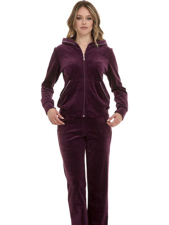 Primavera Winter Damen Pyjama-Set Samt Eggplant