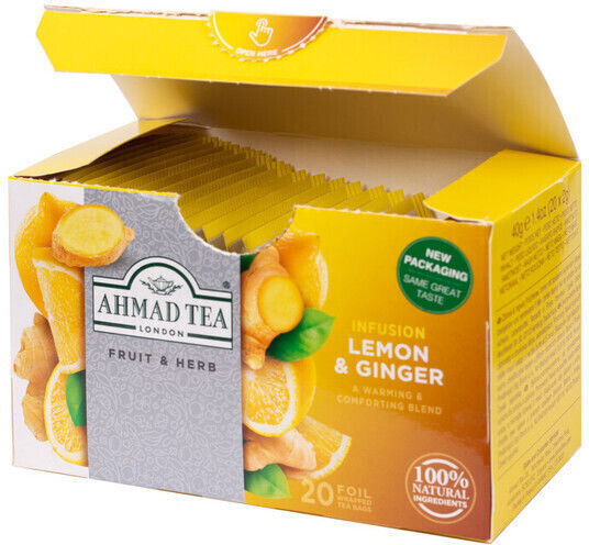 Ahmad Tea Τσάι 20 Φακελάκια 40gr με Άρωμα Λεμόνι & Τζίντζερ