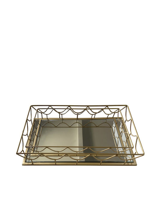 Karvounis Metallic Rectangular Decorative Tray with Mirror 2pcs