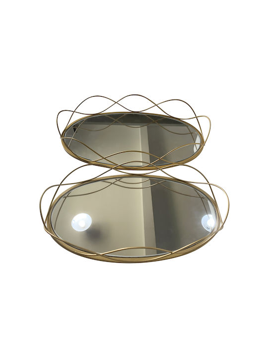 Karvounis Metallic Oval Decorative Tray with Mirror 2pcs