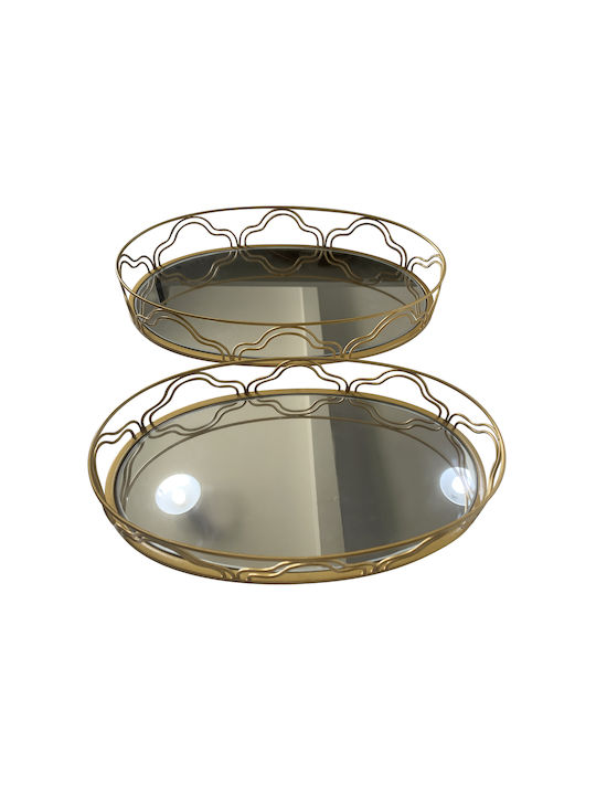 Karvounis Metallic Oval Decorative Tray with Mirror 2pcs