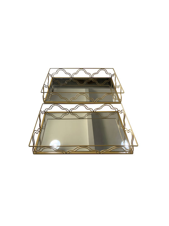 Karvounis Metallic Rectangular Decorative Tray with Mirror 2pcs