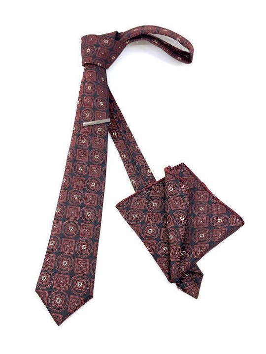 Legend Accessories Τυπου Micro Set de Cravată pentru Bărbați Monocromie în Culorea Burgundy