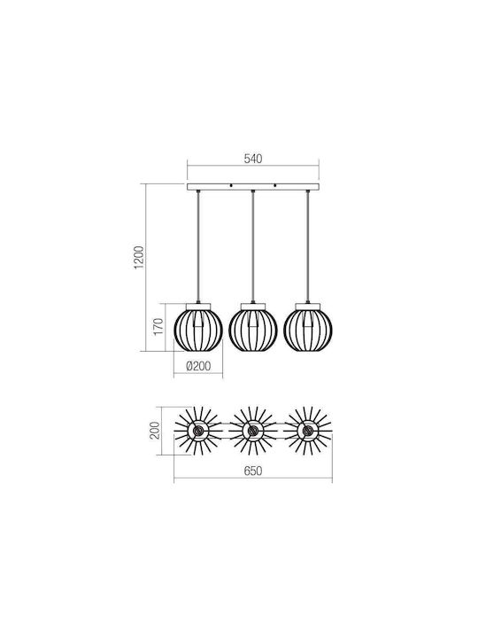 Redo Group Pendant Light Three-Light Rail for Socket E27 Black