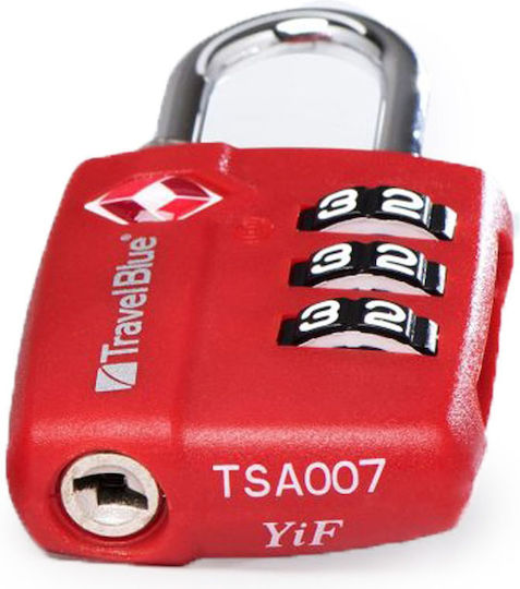 Travel Blue Padlock Brass Combination with TSA Certification Red 1pcs
