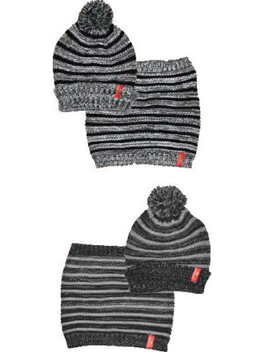 Unisex Set with Beanie Knitted in Blue color