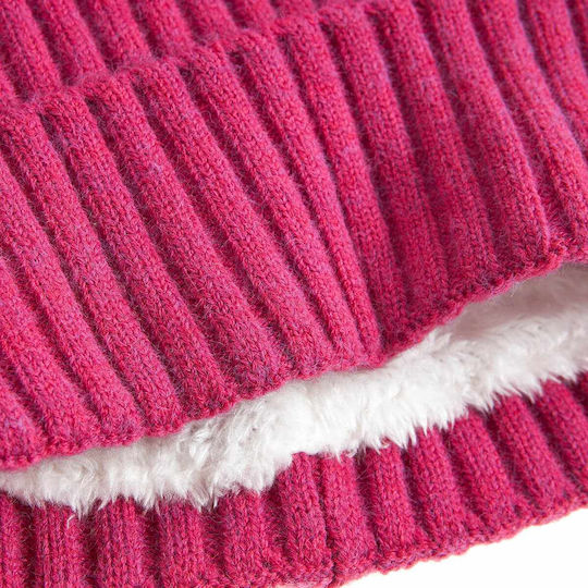 Knitted Fleece Beanie Cap Fuchsia