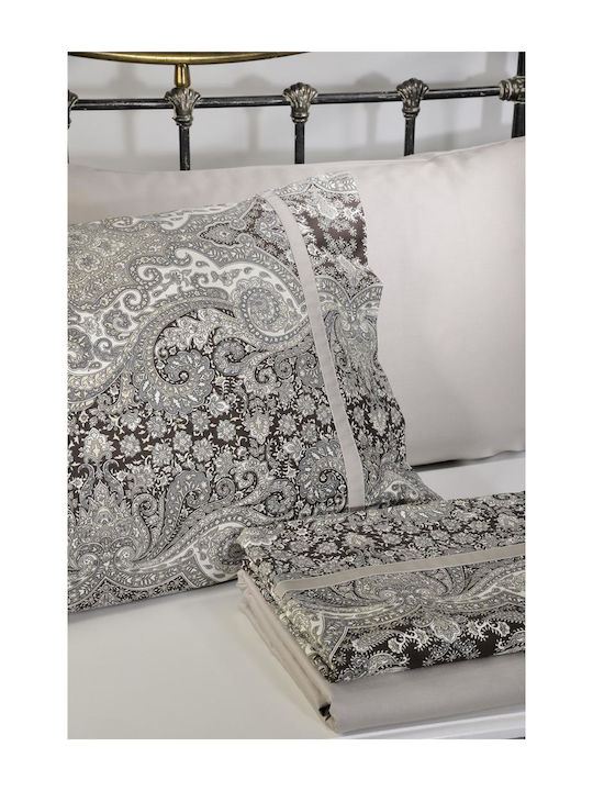 Down Town Home 834 Bombay Set Coverlet Queen Size Cotton Satin Brown 235x250cm 3pcs