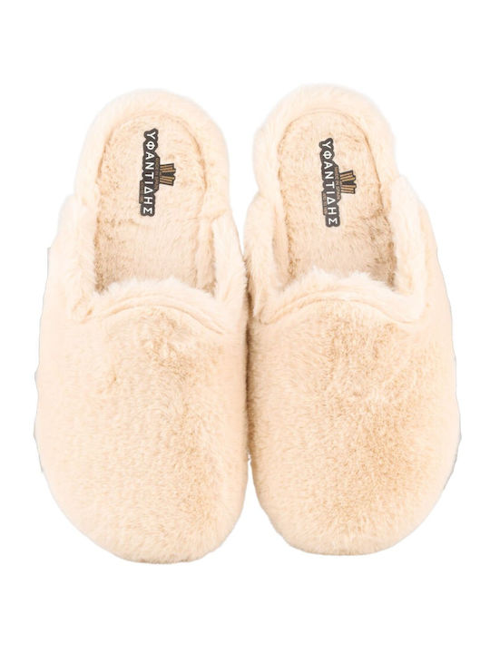 Yfantidis Winter Women's Slippers in Beige color