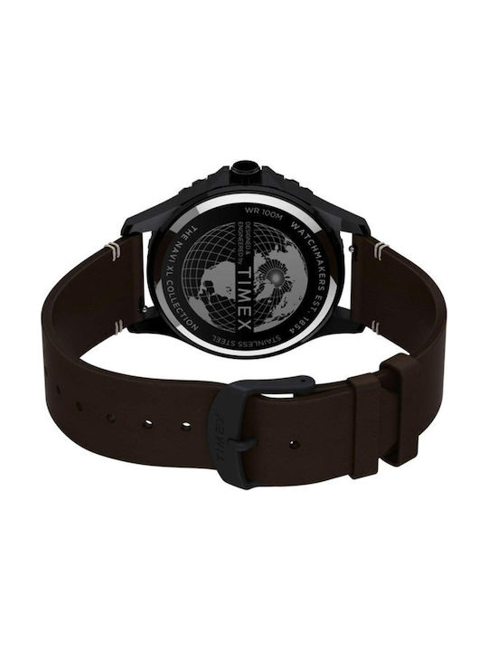 Timex Navi Xl Watch Battery with Brown Leather Strap