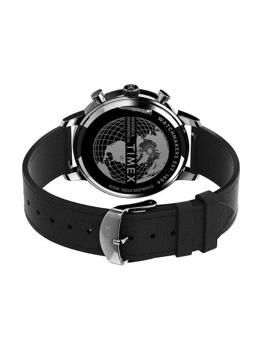 Timex Chicago Ανδρικό Ρολόι Χρονογράφος Μπαταρίας με Μαύρο Δερμάτινο Λουράκι