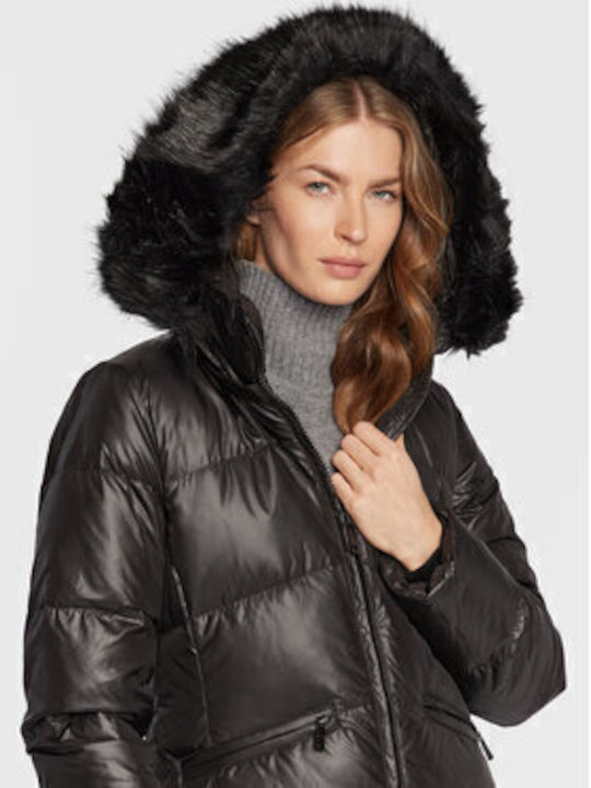 Kurz Damen Puffer Jacke für Winter Black.