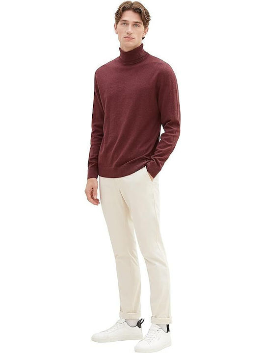 Tom Tailor Basic Men's Long Sleeve Sweater Turtleneck BORDO