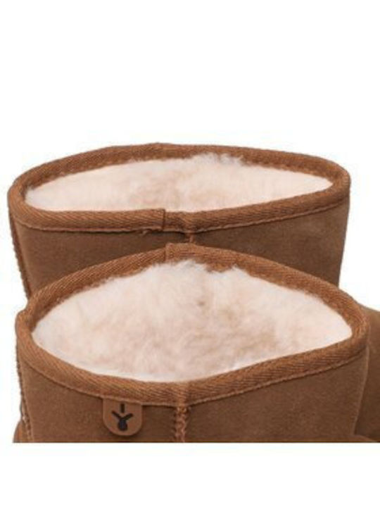Leather Kids Snow Ankle Boots with Zipper Brown