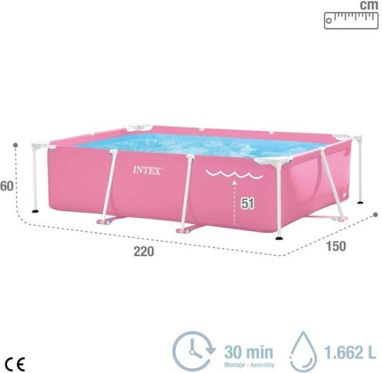 Intex Piscină PVC 1662lt Cu Cadru Metalic 220x150x60cm Roz