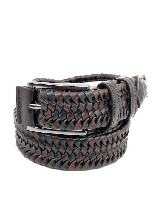 Elastic Men's Belt Leather Knitted Black