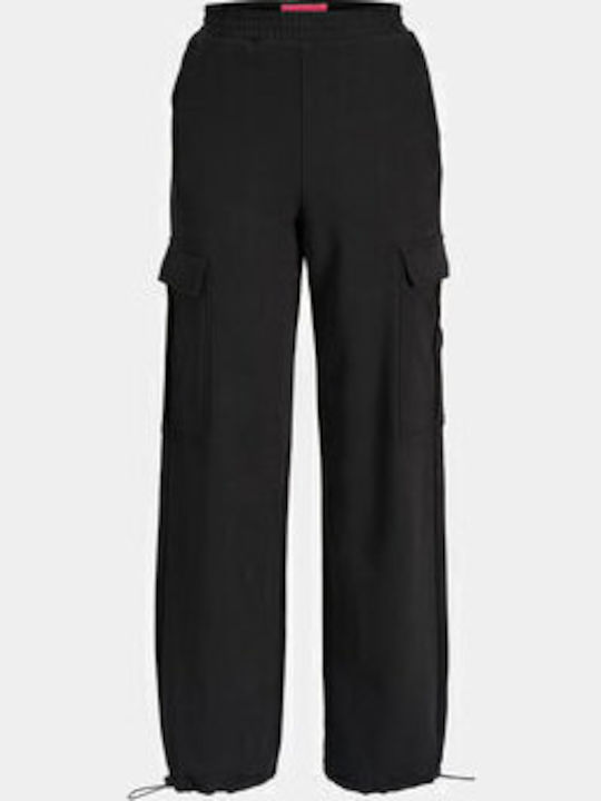 Women's Fabric Cargo Trousers Relaxed Fit Black