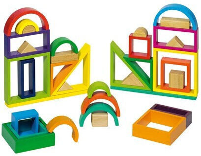 Goki Rainbow Wooden Building Blocks for 2+ Years 37 Pieces
