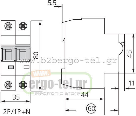 Kripal Automatic Circuit Breaker 2A Double-pole AC 209-001100202