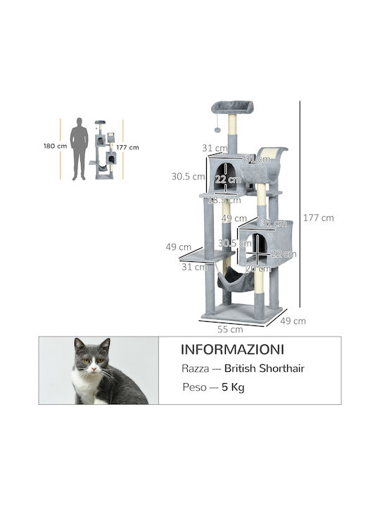 Pawhut Scratching Post Cat Trees Gray 55x49x177cm