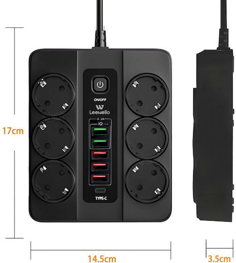 Leewello Power Strip with Surge Protection 6 Positions with 5 USB-A, 1 USB-C and Switch