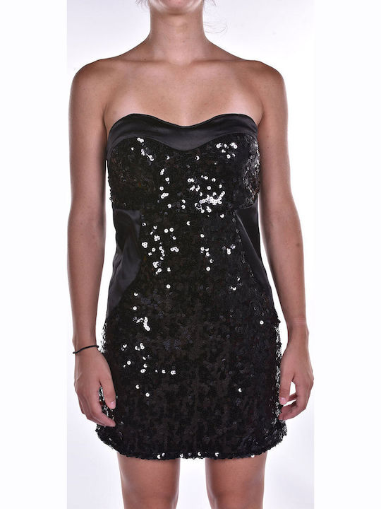 Sommer Mini Abendkleid Trägerlos Schwarz