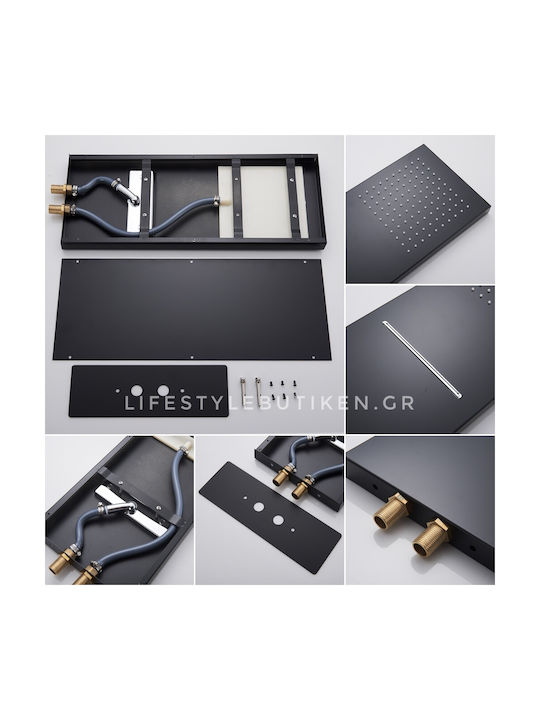 Naron Set Mischer, Handbrause & Duschkopf für Wandmontage für Dusche 3 Ausgänge Edelstahl Schwarz