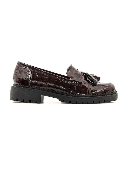 Politis shoes Patent Leather Women's Moccasins in Brown Color