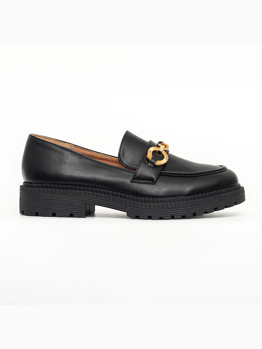 Politis shoes Leather Women's Moccasins in Black Color