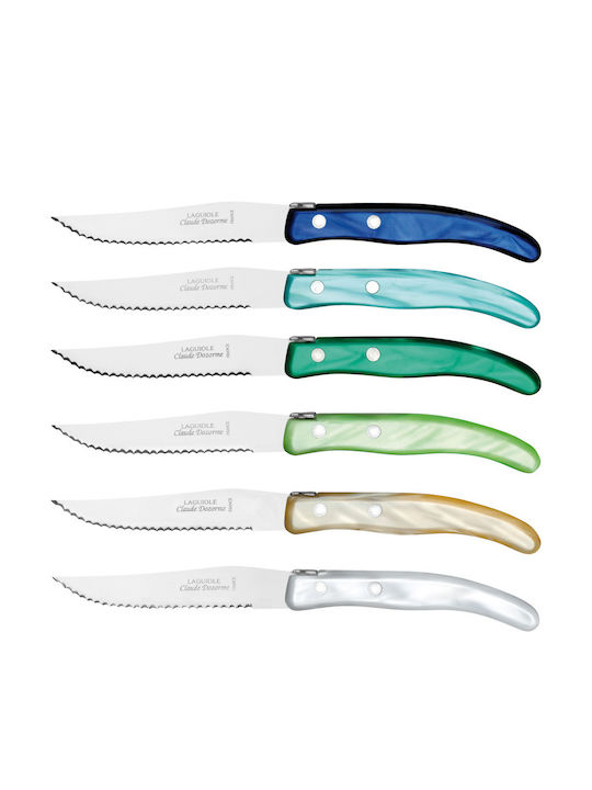 Claude Dozorme Laguiole De Table Blue Green Knife Set of Stainless Steel 2-13-001-14 6pcs