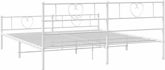 Легло Кингсайз Метално Бял с Ламели за Матрак 183x213см