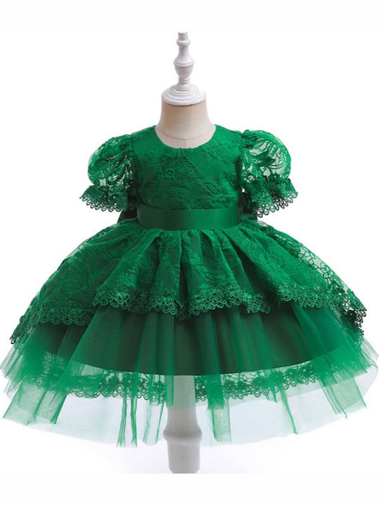 Children's Dress Short Sleeve Lace Green