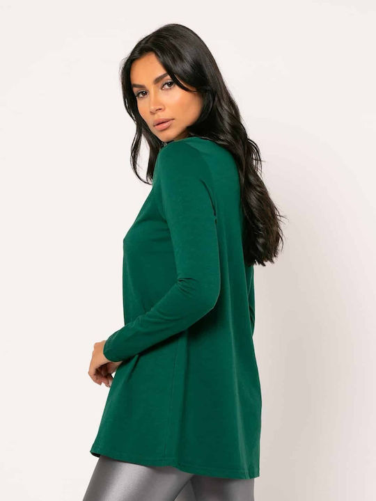 Noobass Damen Sportliches Bluse Langärmelig mit V-Ausschnitt Green