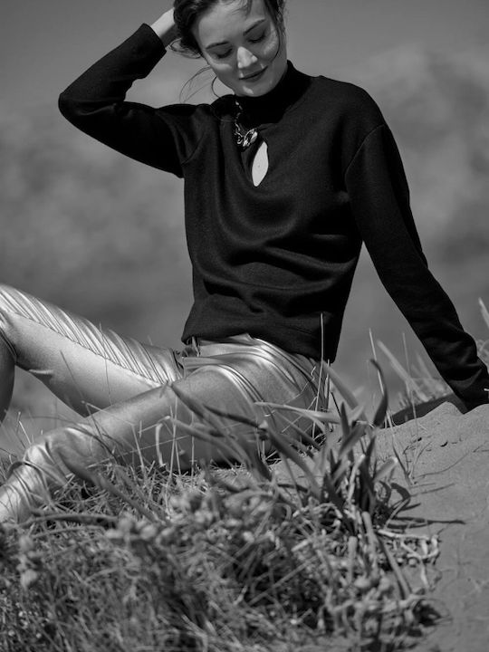 Matis Fashion Γυναικείο Μακρυμάνικο Crop Πουλόβερ Μαύρο