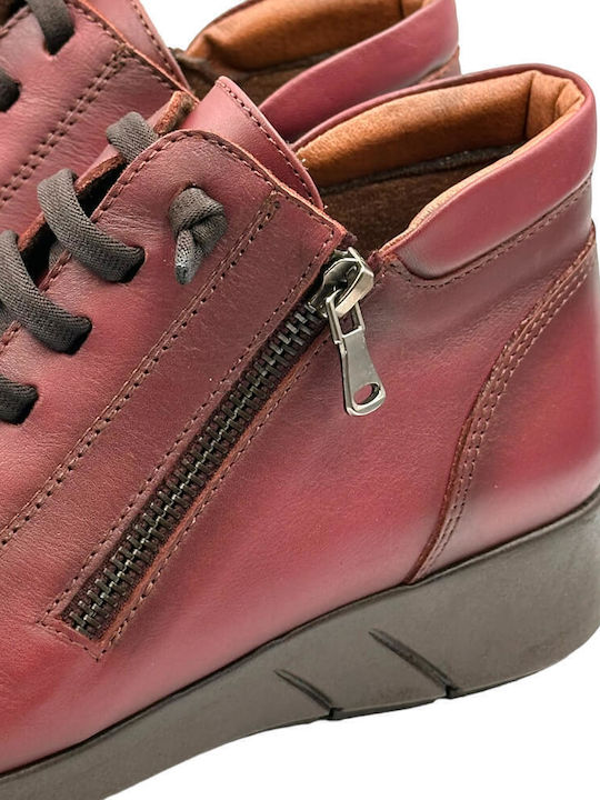 Leather Women's Ankle Boots Platform Burgundy
