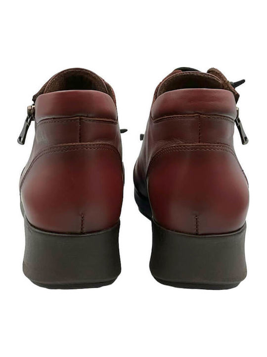 Leather Women's Ankle Boots Platform Burgundy