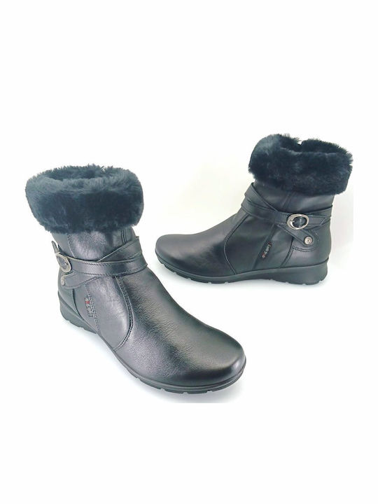 Leder Stiefeletten Damen mit Pelz Schwarz