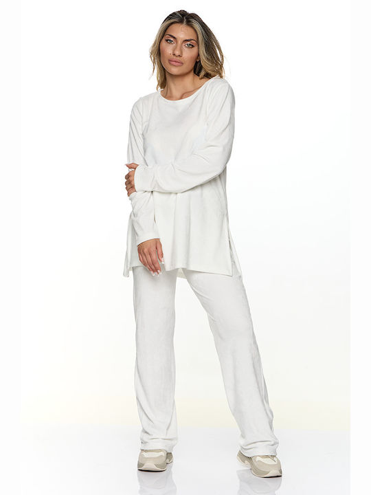 Bodymove Women's Blouse Velvet Long Sleeve White