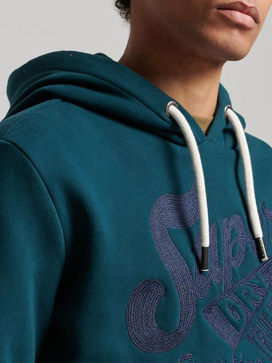 Ovin Athletic Script Graphic Sweatshirt with Hood Petrol