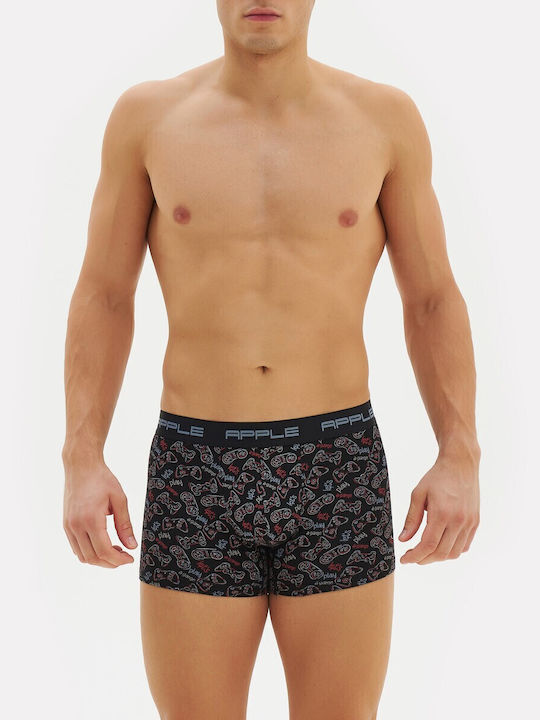 Apple Boxer Men's Boxers Black with Patterns 2Pack