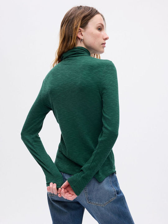 GAP Дълъг ръкав Дамска Пуловер с поло яка june bug green
